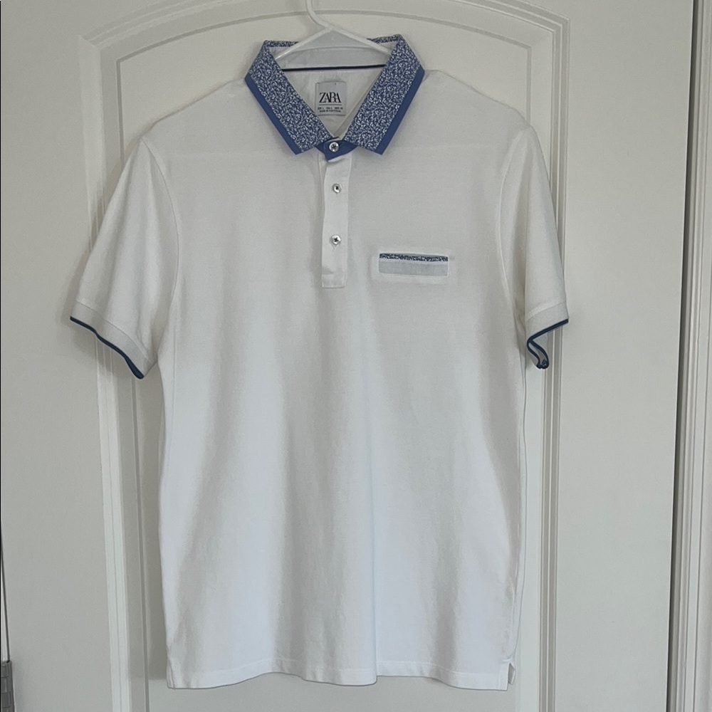 Zara Blue and White Polo Shirt Classic Design